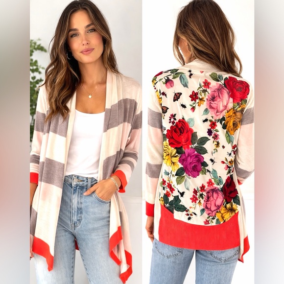 Ted Baker Sweaters - Ted Baker | Colorful Botanical Stripe Floral Cardigan | size Medium